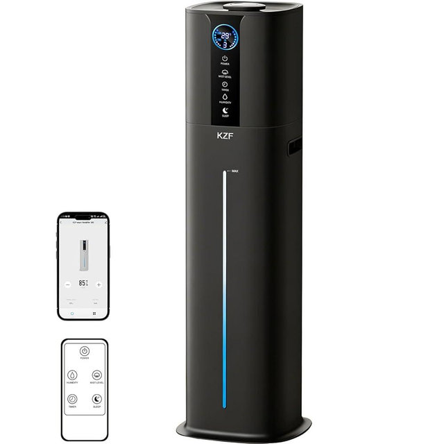 KZF 9L Smart Humidifiers for Bedroom Large Room, 2.3Gal Cool Mist Top Fill Diffuser App & Remote Control, 3 Mist Modes, Quiet Humidifier for Home Office Plant (9L Black App)