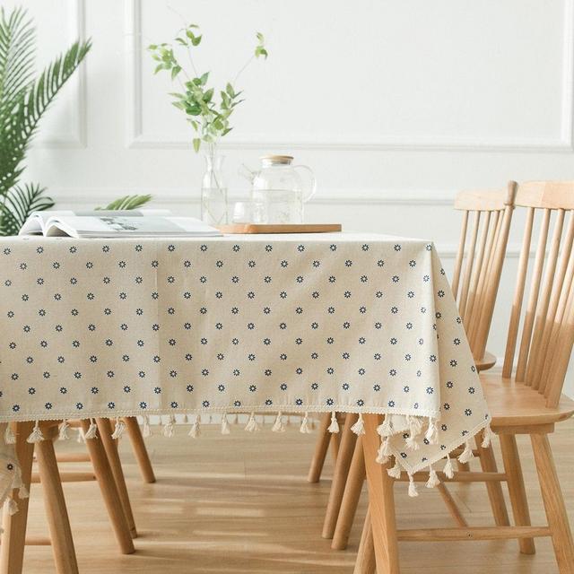 Daisy Flower Cotton Linen Tablecloth,Lace table linen,Cover for Kitchen Table Linens,Vintage Tablecloth,Table Linens