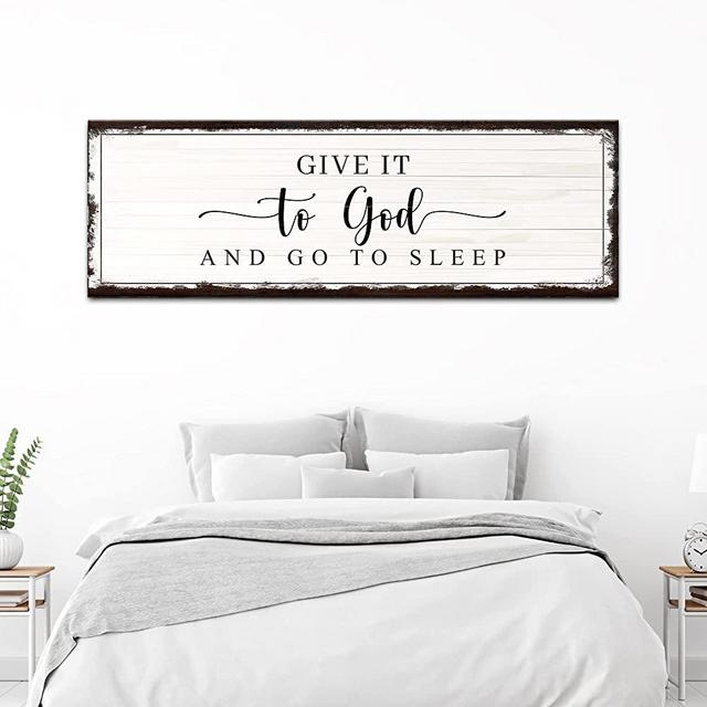 Tailored Canvases Christian Wall Art Decor - Religious Bible Verses Sign for Gifts, Home, Living Room & Bedroom - Inspirational Scripture Quotes Signs Family Faith - Give it to God and Go to Sleep, 36x12in