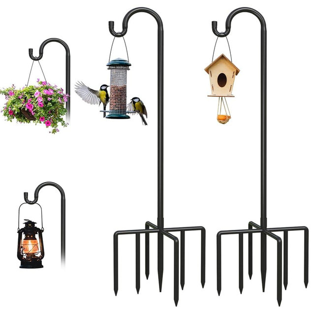 Breeze Touch 2Pack 76 Inch Adjustable Shepherd Hooks for Outdoor Outside, Heavy Duty with 7 Prongs Base, for Hanging Lantern, Hummingbird Feeder, Lightweight Plant, Wind Chime, Bird Feeder Hanger