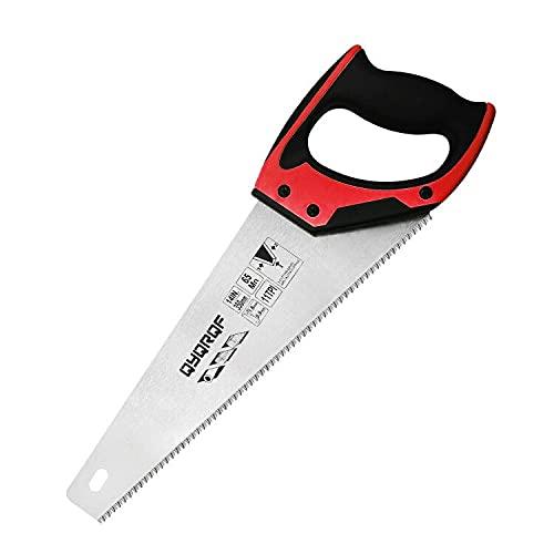 14 in. Pro Hand Saw, 11 TPI Fine-Cut Soft-Grip Hardpoint Handsaw Perfect for Sawing, Trimming, Gardening, Cutting Wood, Drywall, Plastic Pipes, Sharp Blade, Ergonomic Non-Slip Handle (red)