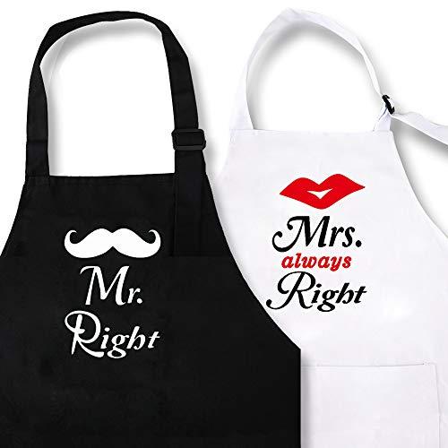 KMCH Mr and Mrs Couples Kitchen Apron Mr. Right and Mrs. Always Right Funny Wedding Newlywed Aprons Kitchen Cooking Bibs Gifts His and Hers Sets (2pieces)