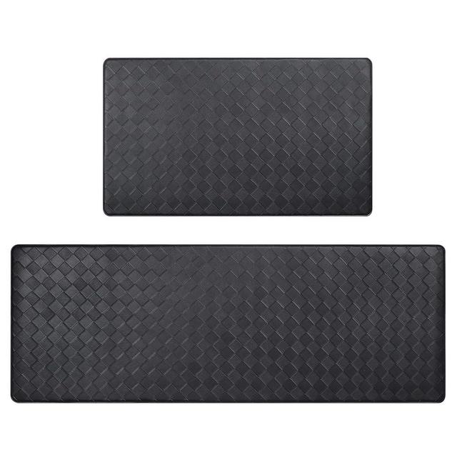 CRUGLA 2 Piece Black Kitchen Rugs Cushioned Anti Fatigue Floor Mat, Thick Non-Skid Ergonomic Comfort Foam Rug, Waterproof Standing Mats for Bathroom, Bedroom, Living Room, Laundry (47x17 in+29x17 in)