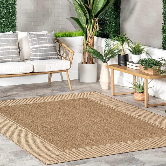 nuLOOM Asha Simple Border Indoor/Outdoor Area Rug, 3' 6" x 5', Light Brown