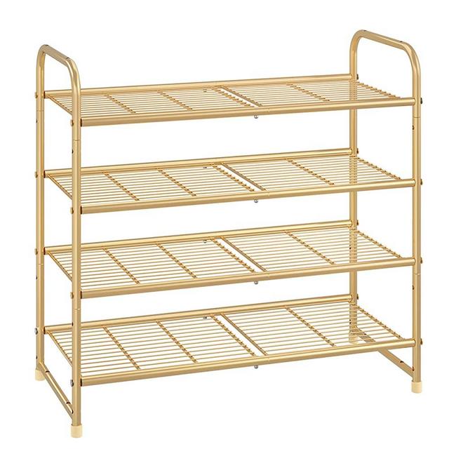 Simple Trending 4-Tier Stackable Shoe Rack, Expandable & Adjustable Shoe Organizer Storage Shelf, Wire Grid, Gold
