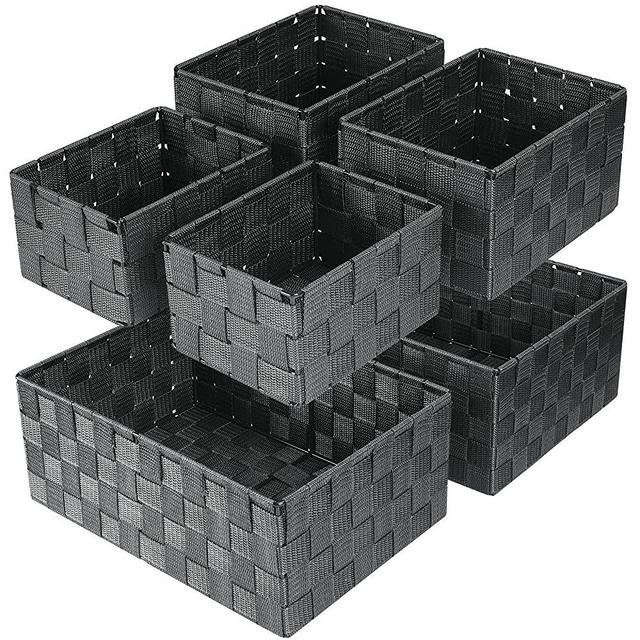 Uvellgift Woven Storage Baskets, Storage Bins Cube Basket Container Shelf Baskets Storage Boxes Organizers for Clothes/Dresser/Bathroom/Shelves/Towels, Set of 6 (Grey)