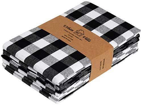 Urban Villa Kitchen Towels, Premium Quality,100% Cotton Dish Towels,Mitered Corners,Ultra Soft (Size: 20X30 Inch), Black/White Highly Absorbent Bar Towels & Tea Towels - (Set of 6)