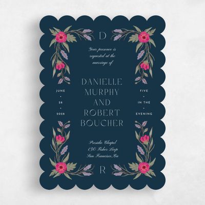 Blue Scalloped Wedding Invitation - Jardin Portrait