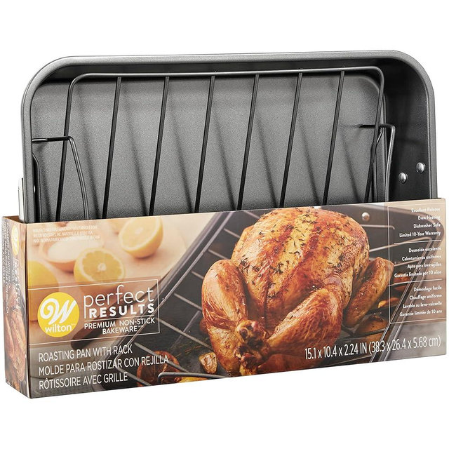 Wilton Perfect Results Premium Non-Stick Roasting Pan with Rack Bakeware Set, 2-Piece