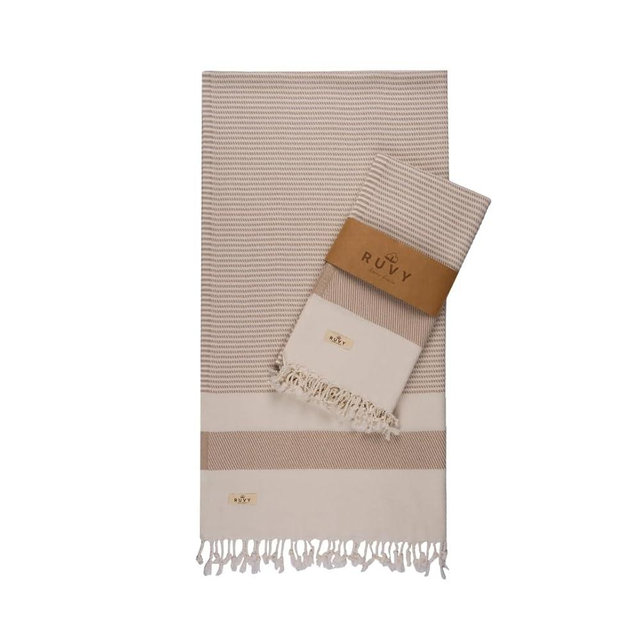 Ruvy Home Basics 2 Pack Turkish Beach Towels – Oversized Quick-Dry Bath Towels (40 x 72 Inches) – 100% Cotton Large Towels for Pool, Yoga, Travel, Camping Essentials, and Bathroom Decor - Beige