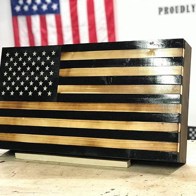 Rustic Wood Black and White American Flag Concealment Cabinet