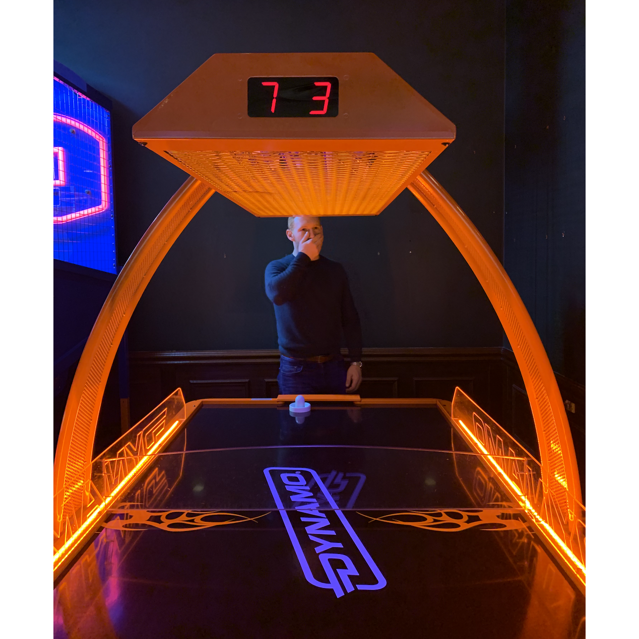 a Greenbrier tradition: whooping Michael's butt in air hockey