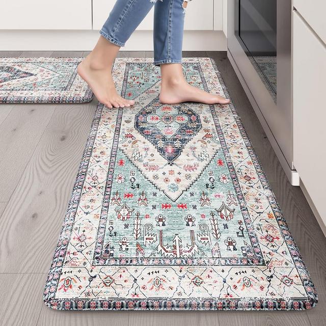 Sungea Anti Fatigue Mats for Kitchen Floor Set of 2, Waterproof Non-Skip Kitchen Rugs,Ergonomic Kitchen Floor Mats Cushioned,Comfort Foam Standing Mat for Office,Laundry Room,Sink,Counter, Desk(Blue)