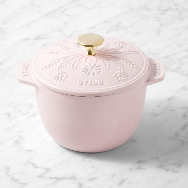 Staub Enameled Cast Iron Floral Petite Demi French Oven, 1 1/2-Qt., Pink Peony