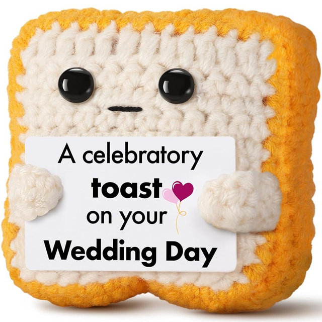 Ovrrcame Wedding Gift for Couple, Bride and Groom - Funny Crochet Toast Keepsake - Unique Bridal Shower, Engagement Gift for Mr & Mrs - Cute Home Decor & Card Alternative