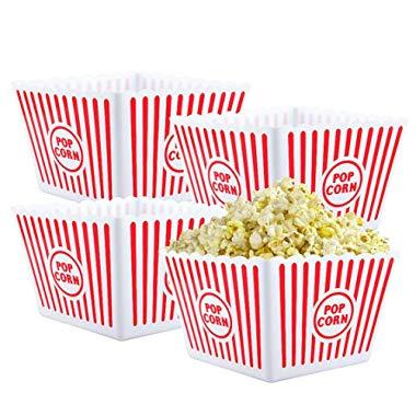 Bekith Open-Top Plastic Reusable Popcorn Tub, Square, Set of 4