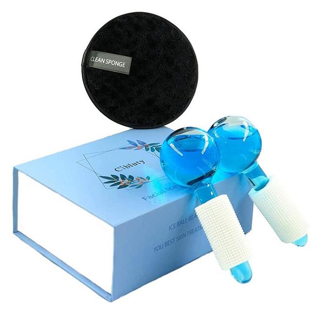 MAGIC ICE Roller Ball- Cool Globe Skin Massager 2PC Globes Facial Roller Tools with 1PC Makeup Remover Pads for Skin Treatment Reduce Puffiness