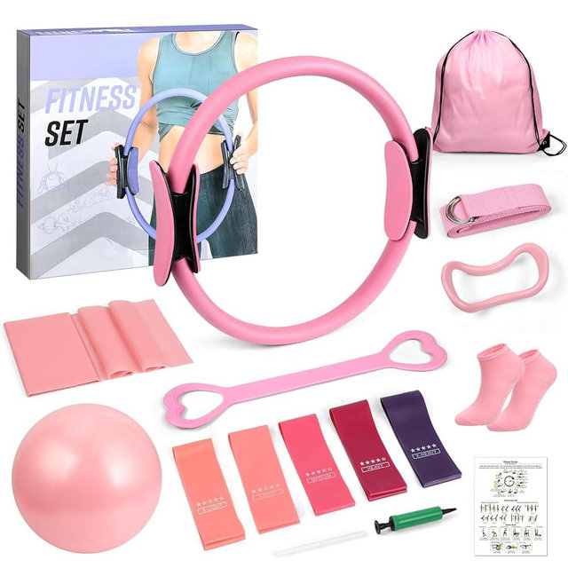 PTYTIFY at Home Pilates Kit, 16PCS Workout Pilates Equipment for Women, Pilates Set with Pilates Ring and Ball Set, Resistance Bands, Pilates Essentials Kit for Women, Beginners at Gym, Outdoor