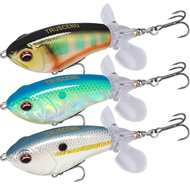TRUSCEND Topwater Fishing Lures with BKK Hooks, Plopper Fishing Lure for Bass Catfish Pike Perch, Floating Minnow Bass Bait with Propeller Tail, Top Water Pencil Plopper Lures Freshwater or Saltwater