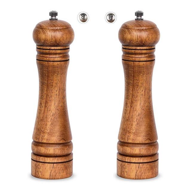 EpinItd Wooden Salt and Pepper Mill Set, Large Premium Grinders mills with Adjustable Coarseness Ceramic Rotor, Durable Manual Spice Easily Refillable Great Use, 8 Inch Set of 2, wood color