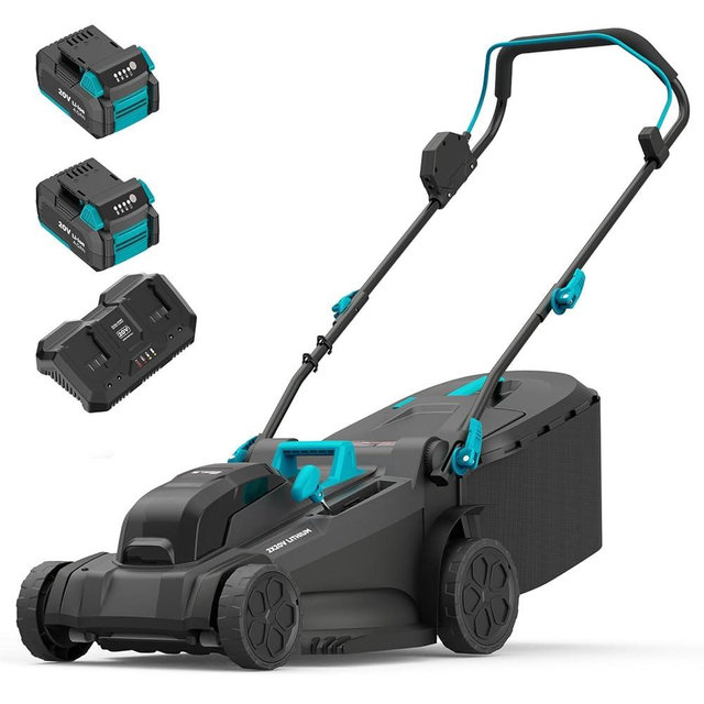 MightyMow 2x20V 18 inch Electric Lawn Mower Cordless, Brushless Push Lawn Mower with 6-Position Cutting Height Adjustment, 2x4.0Ah Battery & Dual Charger Included