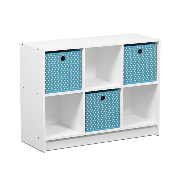 FURINNO Basic Bookcase Storage Shelves, White/Light Blue
