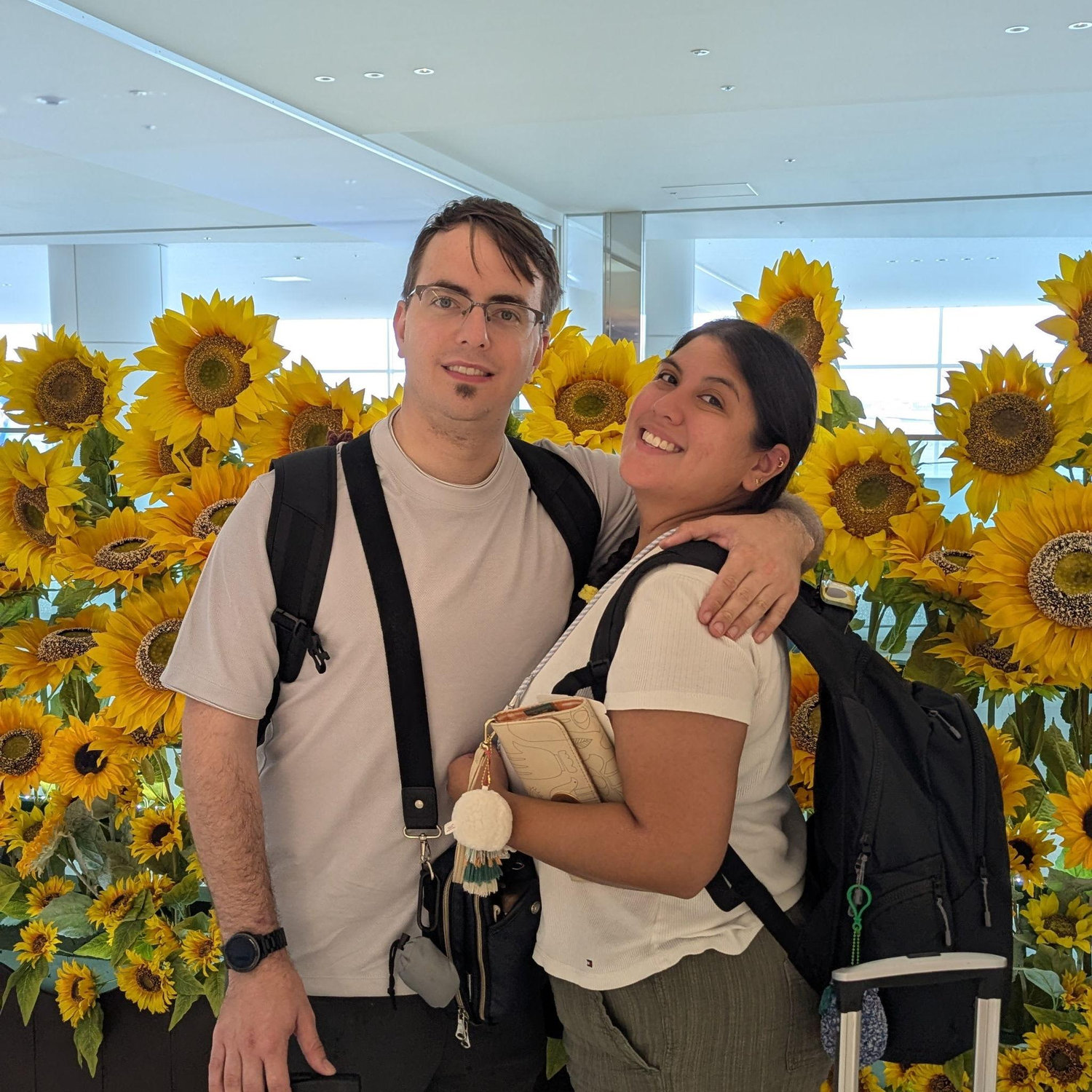 In the airport, about to leave Japan as newly engaged.