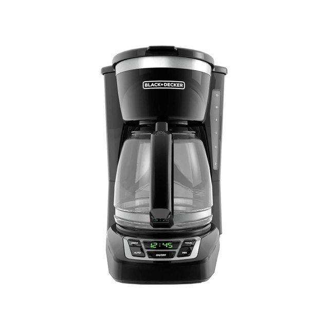 BLACK+DECKER 12-Cup Digital Coffee Maker, Programmable, Washable Basket Filter, Sneak-A-Cup, Auto Brew, Water Window, Keep Hot Plate, Black