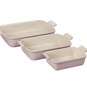 Le Creuset Stoneware Set Of 3 Heritage Rectangular Dishes, Chiffon Pink