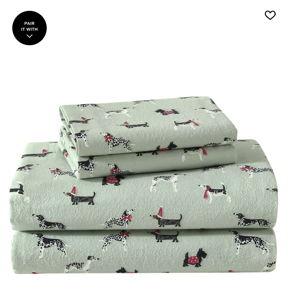 Laura Ashley Holiday Pups Cotton Flannel 4-Piece Sheet Set, King