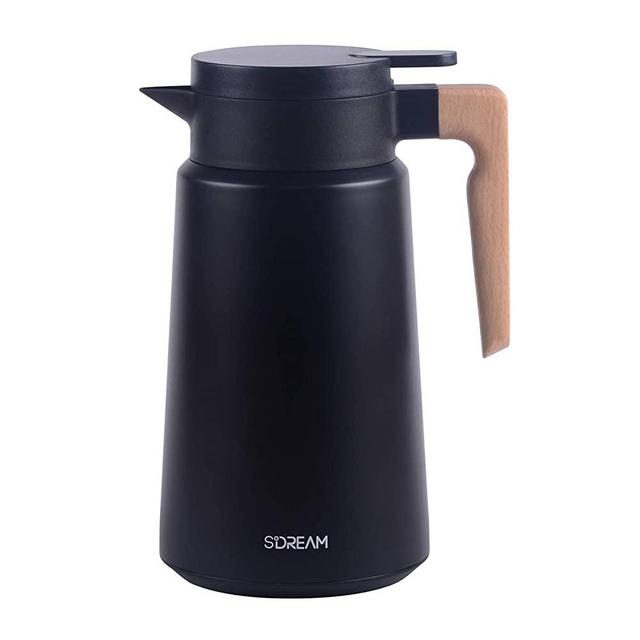 SDREAM Coffee Carafe Stainless Steel,Heavy Duty Thermal Carafe,Double Walled Insulated Vacuum Flask,12 - Hour Heat Retention, 61 Oz Beverage Dispenser with Lid and Handle, Black
