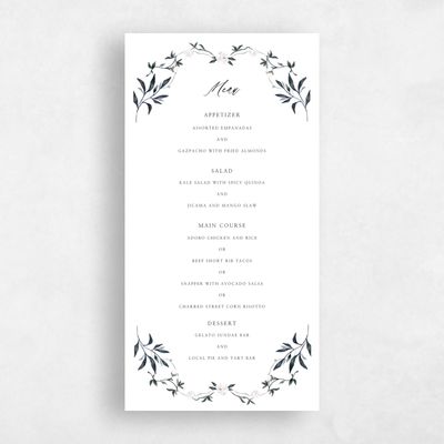 Ebony, White Wedding Menu - Verdure