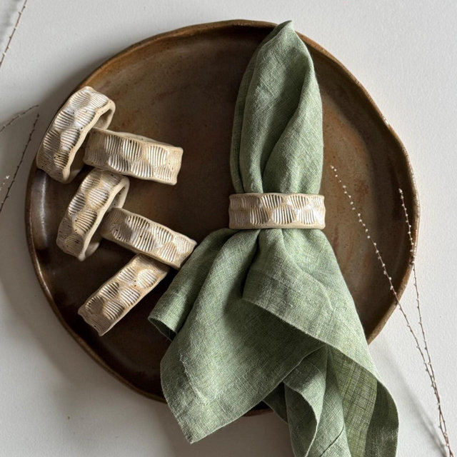ceramic napkin rings set of 6, stoneware handmade rustic napkin holder / Christmas table decor