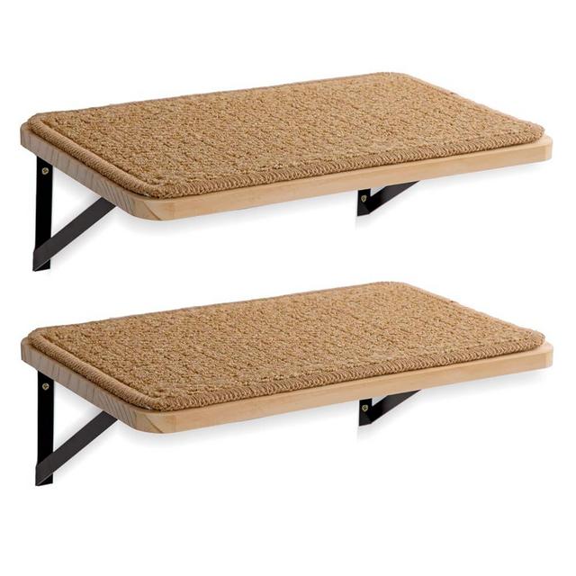 Ewenono 2Pack Wooden Cat Wall Shelves with Sisal Mat,16x9.8 Inch Cat Wall Steps Cat Bed for Sleeping,Scratching and Playing.
