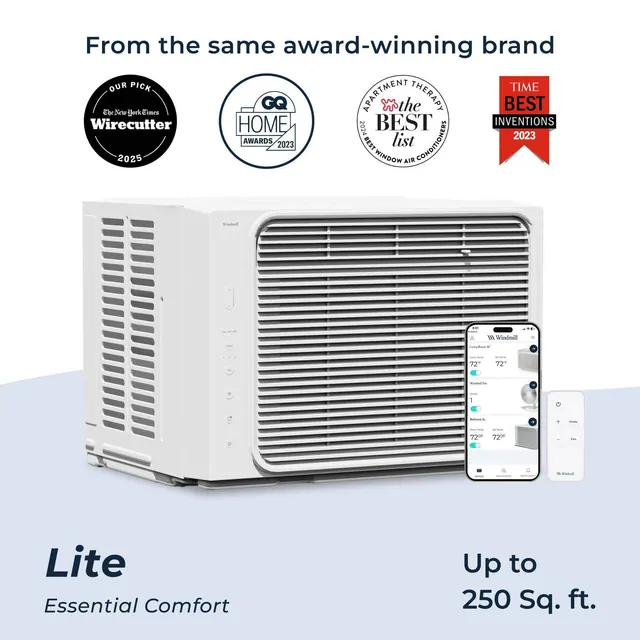 Windmill Air Lite Series 6000 BTU Window Air Conditioner with Quiet Smart AC Unit for Small Rooms and Bedrooms up to 250 sq ft White