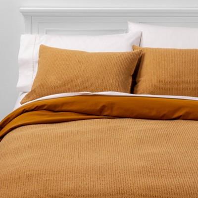 King Washed Waffle Weave Duvet Cover &#38; Sham Set Caramel - Threshold&#8482;