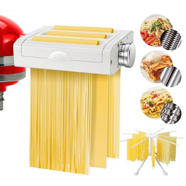 Pasta Maker Attachment for Kitchenaid Mixers,AMZCHEF 3 in 1 Set of Kitchen aid Pasta Maker Accessories with Pasta Drying Rack, Included Cleaning Brush