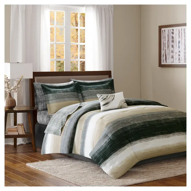 Seth Striped Complete Multiple Piece Comforter Set 9-Piece: Madison Park, Embroidered, OEKO-TEX Certified