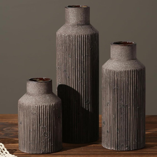 Farmhouse Vase for Home Decor, Terracotta Vase, Rustic Vase Set of 3, and Vintage vase. Vintage Flower Vase Suitable for Home Decor, Living Room, Shelf Decor, Dining Table Decor.