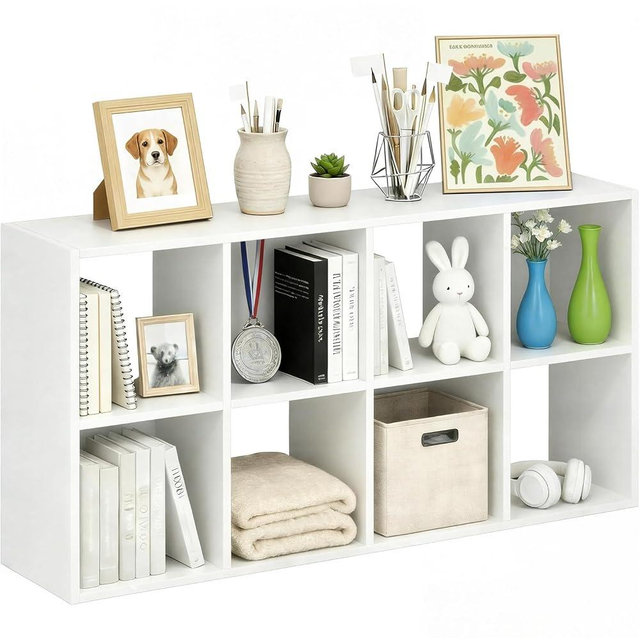 SageNest 8-Cube Storage Organizer Shelf, Open Cube Bookshelf, Reversible Bookcase, Sturdy Modern Storage for Home Office, Bedroom, Living Room, White