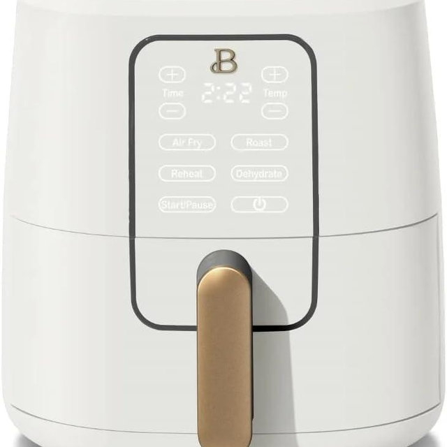 Beautiful 6 Quart Air Fryer by Drew Barrymore – Large Capacity Oil-Free Touchscreen Cooker, Rapid Heat, Healthy Meals (White)