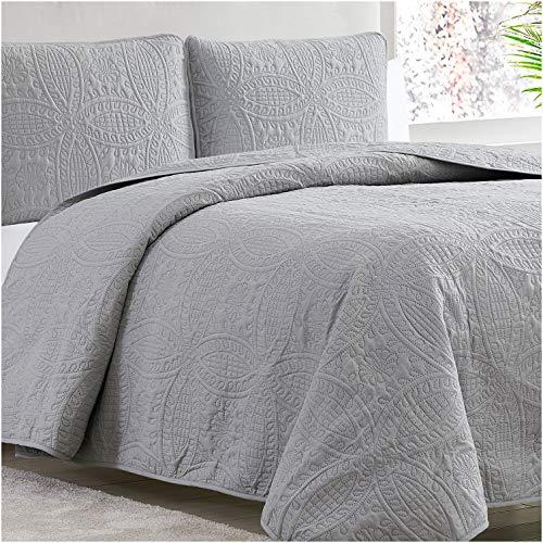 Mellanni Bedspread Coverlet Set Gray Comforter Oversized 3-Piece Quilt Set (Full/Queen, Light Gray)