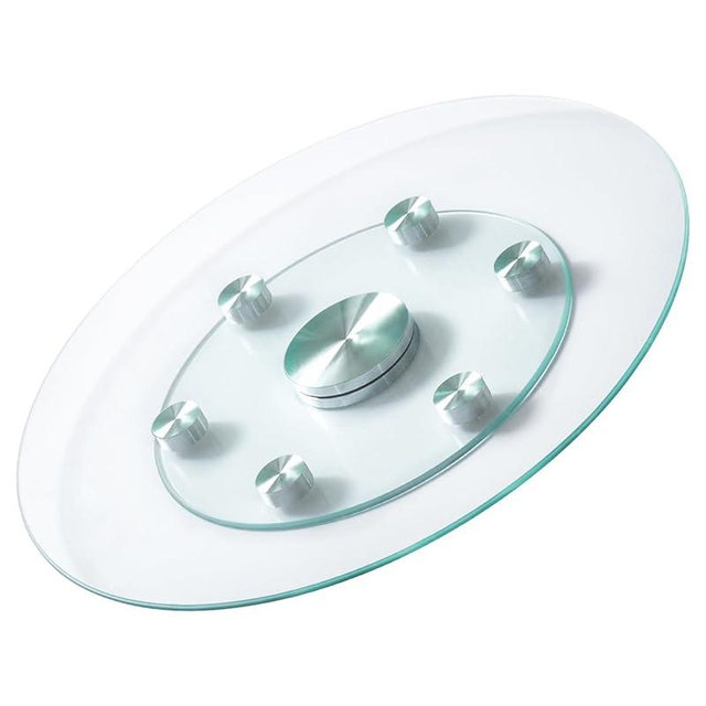 VEVOR 24 in Glass Lazy Susan Turntable, Tempered Glass Dining Table Centerpiece with 6 Rotating Wheels, 360° Smooth and Silent Spin Tabletop Rotating Tray, for Family Gatherings, Banquets & Weddings