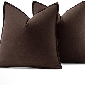 MIULEE Decorative Linen Euro Sham Pillow Covers 22x22 Inch Dark Brown Boho Farmhouse Neutral Winter Couch Throw Pillows for Bed Pack of 2 Accent Modern Pillowcase Sofa Livingroom Home Decor