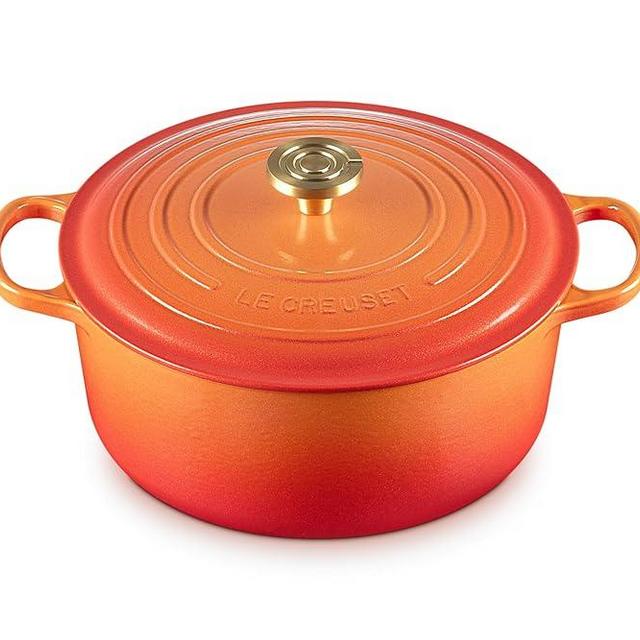 Le Creuset Enameled Cast Iron Signature Round Dutch Oven, 7.25 qt., Flamme Doree with Crucible Knob