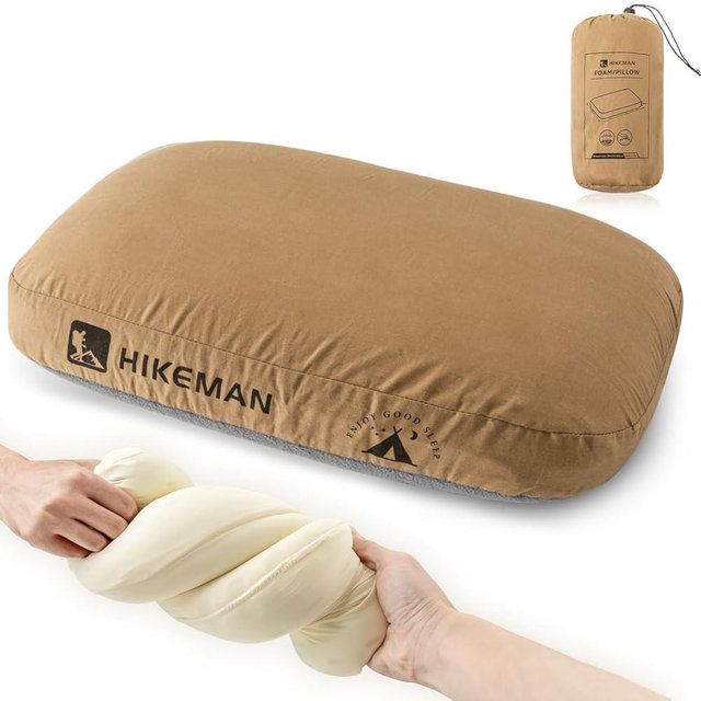 HIKEMAN Camping Memory Foam Pillow - Ultralight Travel Pillow,Backpacking Pillow with Removable Cover,Ergonomic Pillows,Neck Lumbar Support for Outdoor Camp,Sport,Hiking,Backpacking Sleep (Brown)
