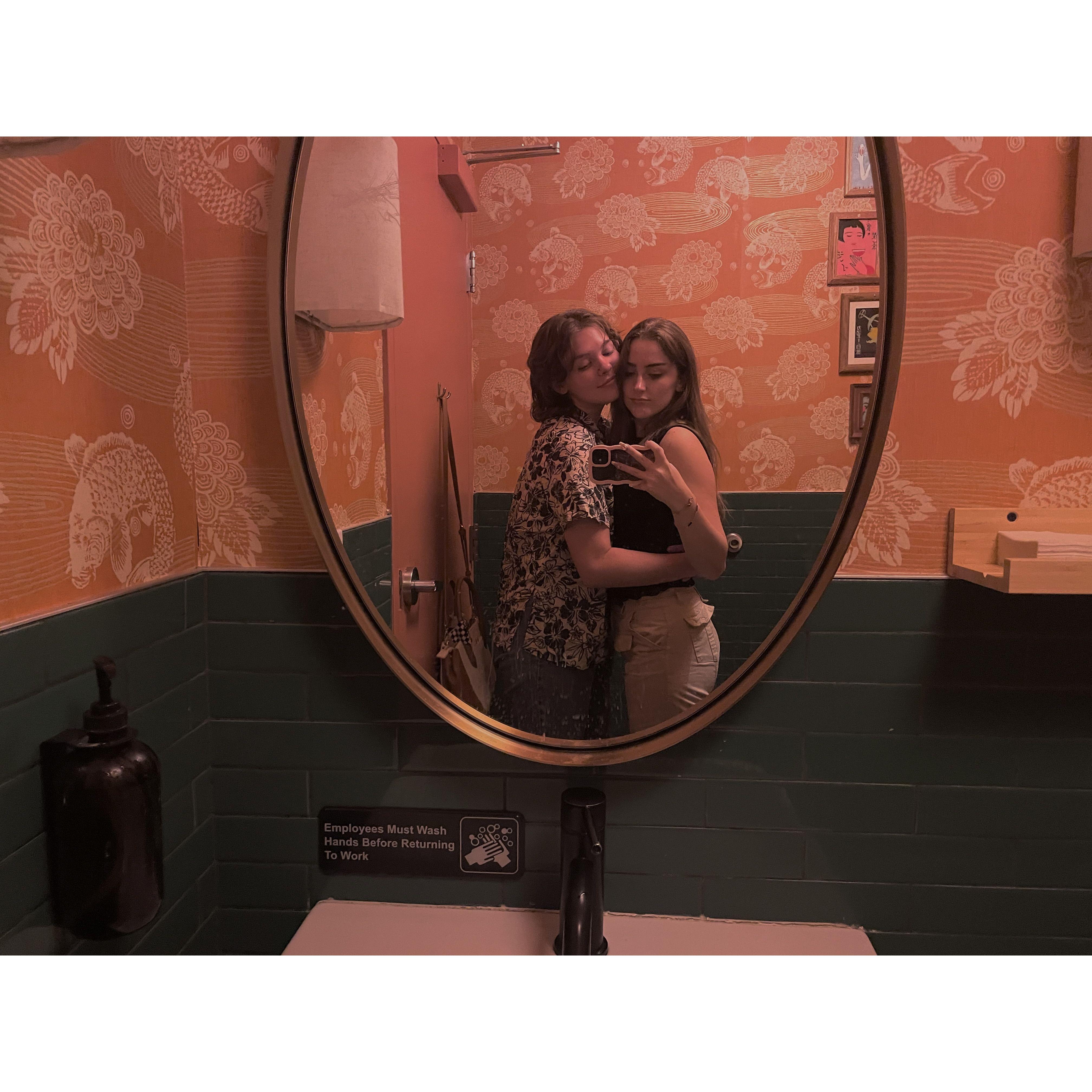 After dinner at a bar.