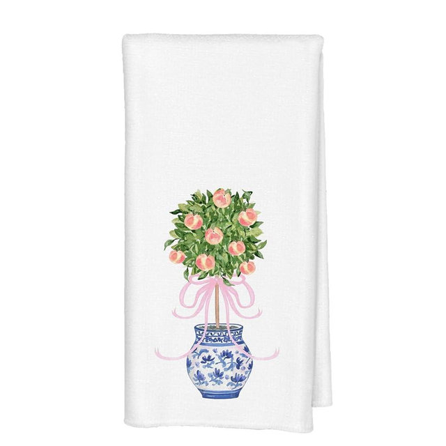 Qabliqo Coquette Pink Bow Peach Bathroom Decor Towels, Chinoiserie Peach Tree Decorative Dish Tea Towels for Kitchen, Blue and White Porcelain Tree Hand Towels for Bathroom, 16x24 Inch