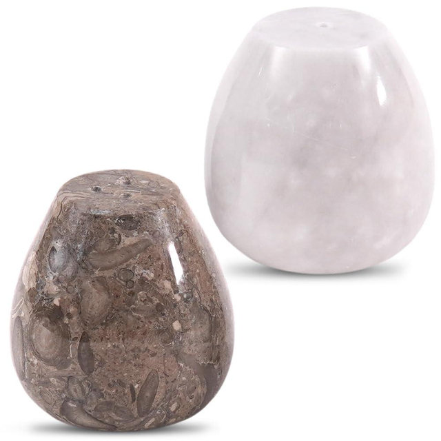 Earthen Crafts Marble Salt and Pepper Egg Shape Shakers Set of 2 Oceanic & White 2.3" Salt & Sugar Container - Seasoning Container For Modern Kitchen Decor