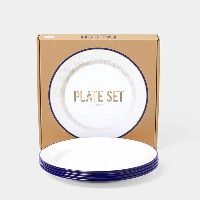 Falcon Enamel Plate, 9.4 inches (24 cm), Set of 4, White